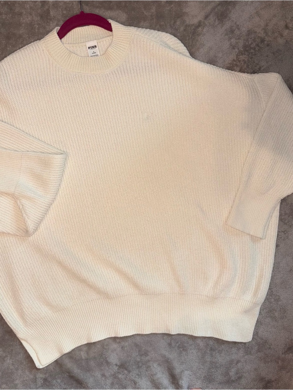 PINK Victoria's Secret Cream Ribbed Crewneck Sweater